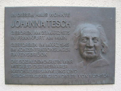 Bild: Gedenktafel für Johanna Tesch